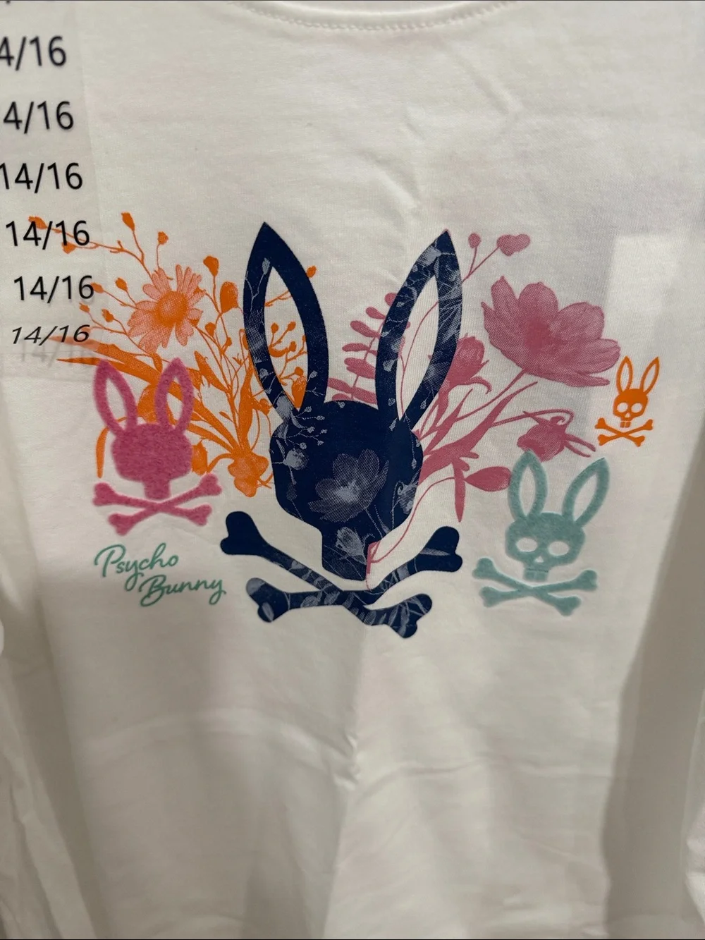 Psycho Bunny White Tee with Multicolor Bunny Skull Graphic